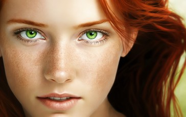 AI Art, Redhead, Green Eyes, Women, Face Wallpaper