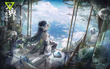 Anime Girls, Long Hair, Dark Blue Hair, Clouds Wallpaper