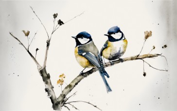 AI Art, Illustration, Birds, Watercolor Style Wallpaper