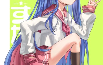 Izumi Konata, Blue Hair, Skirt, Smile (artist) Wallpaper
