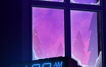 Digital Clock, Snow, Night, Portrait Display, Moon, Crescent Moon Wallpaper