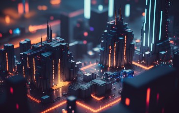 AI Art, Computer, City, City Lights Wallpaper