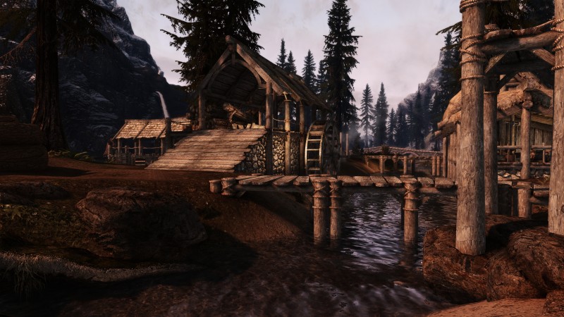 Video Games, CGI, The Elder Scrolls V: Skyrim, Riverwood, Water, Bridge Wallpaper