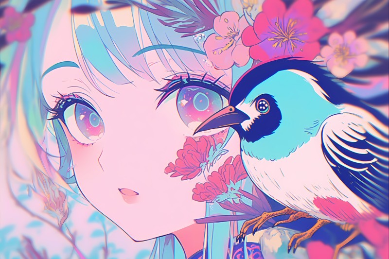 Anime, Vaporwave, Colorful, Birds Wallpaper