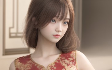 AI Art, Asian, Women, Face, Chinese Dress Wallpaper