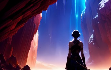 Stable Diffusion, Cave, Anime Girls, Sky, AI Art Wallpaper