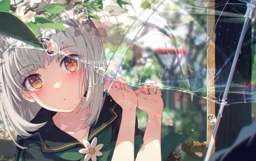 Anime Girls, Umbrella, Water Drops, Rainbows Wallpaper
