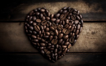 AI Art, Heart, Coffee, Wood, Simple Background Wallpaper