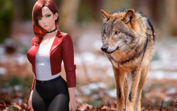 Anime Girls, Wolf, Animals, Choker, AI Art Wallpaper