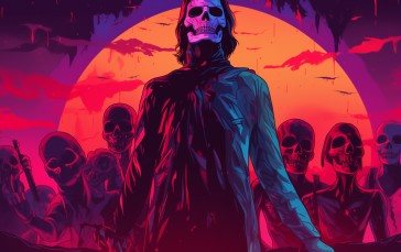 Horror, AI Art, Skull and Bones, Colorful Wallpaper