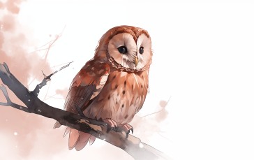 Owl, Painting, AI Art, Minimalism, Branch Wallpaper