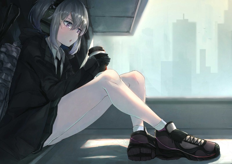 White Stockings, Anime Girls, Drink, Shoes, Headphones Wallpaper
