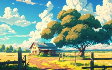 Illustration, Landscape, Nature, Trees, Clouds Wallpaper