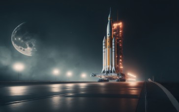 AI Art, Rocket, Moon Wallpaper