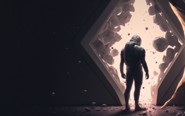 Astronaut, Spacesuit, Portal, Simple Background Wallpaper