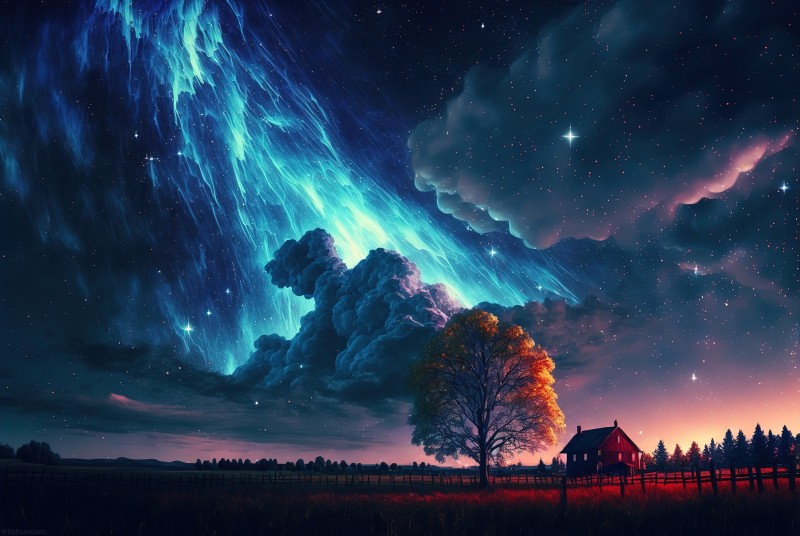 AI Art, Landscape, Sky, Night, Clouds Wallpaper
