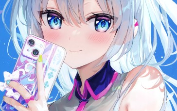 Anime, Anime Girls, Portrait Display, Phone, Blue Hair, Blue Eyes Wallpaper