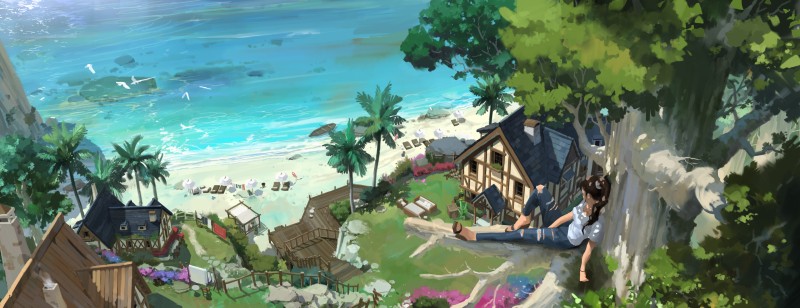 Beach, House, Ultrawide, Sin Jong Hun Wallpaper