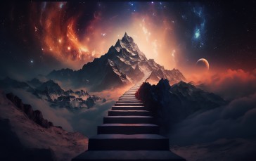 AI Art, Illustration, Mountains, Stairs Wallpaper