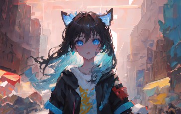 Blue Eyes, Cat Girl, Anime Girls, Cat Ears, AI Art Wallpaper