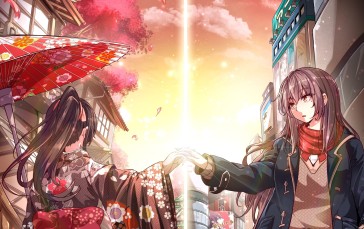 Anime Girls, Two Women, Sunset, Sunset Glow Wallpaper