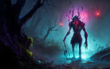 AI Art, Swamp, Cursed, Creature, Creepy Wallpaper
