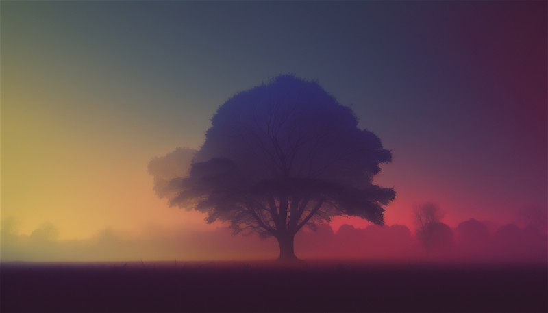 AI Art, Trees, Gradient, Mist, Simple Background Wallpaper