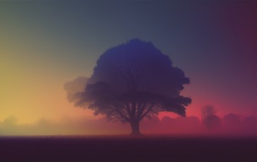 AI Art, Trees, Gradient, Mist, Simple Background Wallpaper