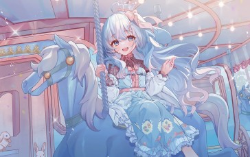 Anime, Anime Girls, Blue Hair, Rabbits Wallpaper