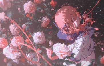 Anime Girls, Closed Eyes, Braids, Flowers, Petals Wallpaper