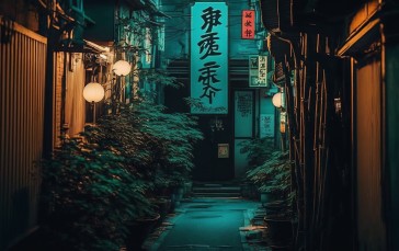 AI Art, Night, Street Light, Alleyway Wallpaper