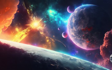 AI Art, Moon, Illustration, Colorful, Galaxy Wallpaper