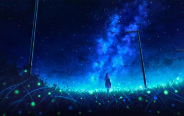 Sky, Fireflies, Starry Night, Anime Girls Wallpaper