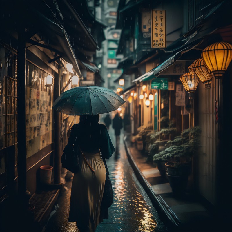 Women, Umbrella, Tokyo, Rain, Illustration Wallpaper