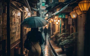 Women, Umbrella, Tokyo, Rain, Illustration Wallpaper