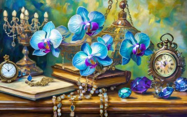 AI Art, Digital Art, Blue, Orchids Wallpaper