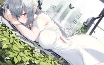 Anime Girls, White Dress, Gray Hair, Purple Eyes Wallpaper