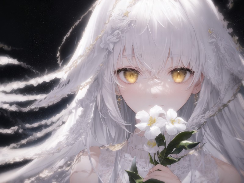 Anime, Anime Girls, White Hair, Yellow Eyes Wallpaper