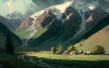 AI Art, Illustration, Landscape, Mountains Wallpaper