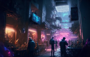 AI Art, Cyberpunk, City, Neon Wallpaper