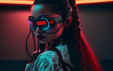AI Art, Women, Cyberpunk, VR Headset Wallpaper