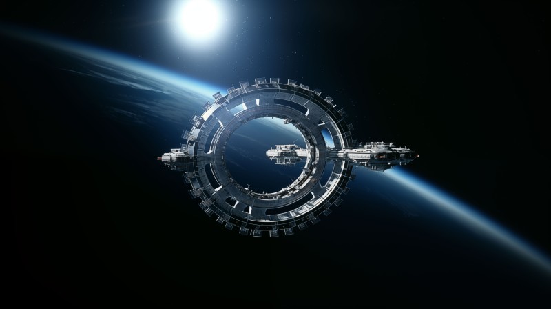 AI Art, Space, Earth, Space Station, Planet Wallpaper