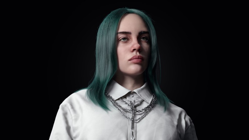 Billie Eilish, Digital Art, Green Hair, Chains, Jewelry Wallpaper