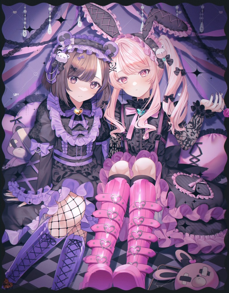 Anime, Anime Girls, Bunny Ears, Stuffed Animal, Purple Wallpaper