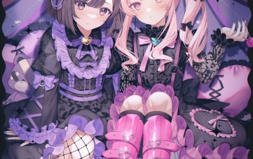 Anime, Anime Girls, Bunny Ears, Stuffed Animal, Purple Wallpaper