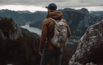 AI Art, Mountains, Hiking, Backpacks, Men Wallpaper
