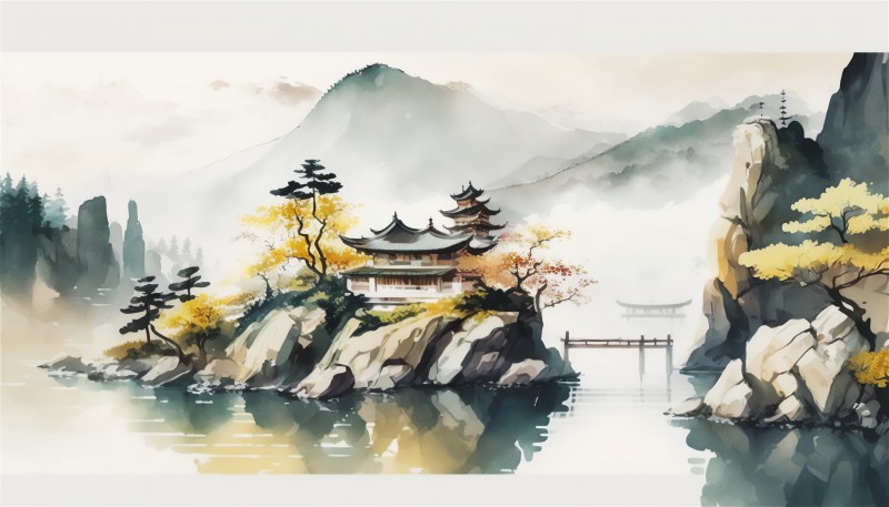 AI Art, Illustration, Watercolor Style, China Wallpaper