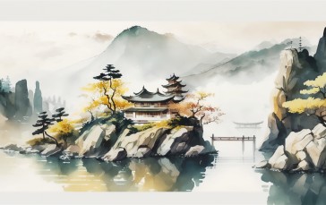 AI Art, Illustration, Watercolor Style, China Wallpaper