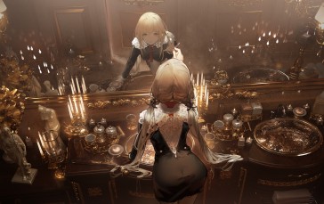 Maid, See-through Clothing, Candles, Reflection Wallpaper