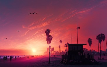 AI Art, Venice, Beach, Sunset, Palm Trees Wallpaper